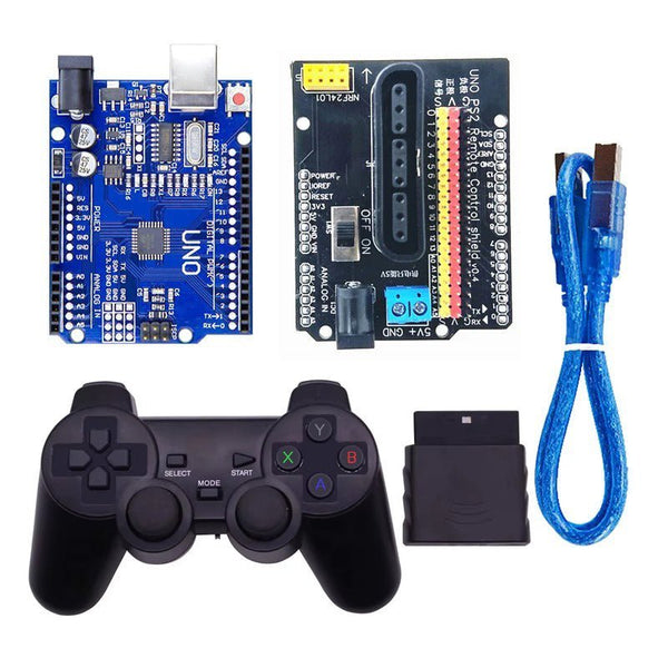 Kit Arduino UNO SMD + Shield Control Remoto PS2 + Mando Emisor y Receptor - Tecneu