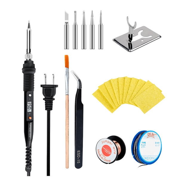 Kit Cautín JCD908S 80W LCD Digital Regulable 6 puntas y herramientas - Tecneu