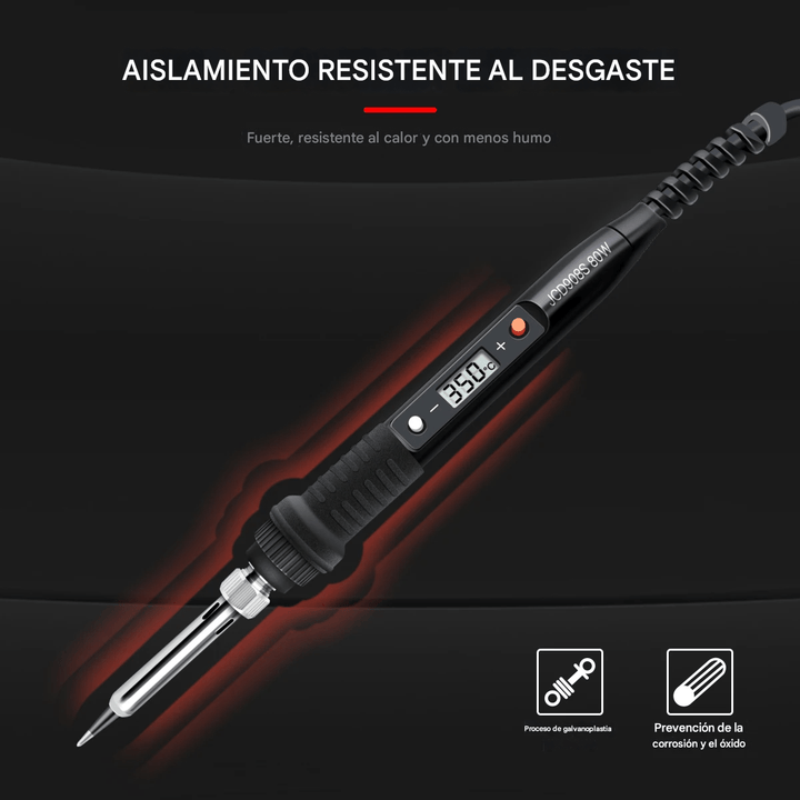 Kit Cautín JCD908S 80W LCD Digital Regulable 6 puntas y herramientas - Tecneu