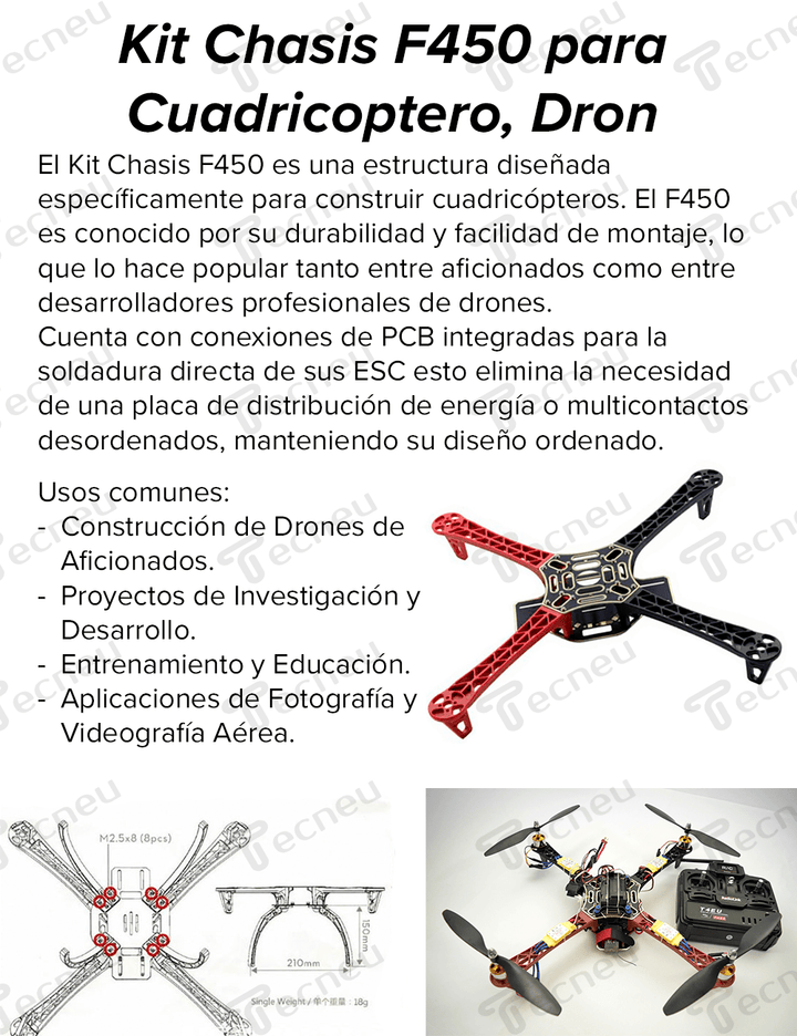 Kit Chasis F450 Para Cuadricoptero, Dron - Tecneu