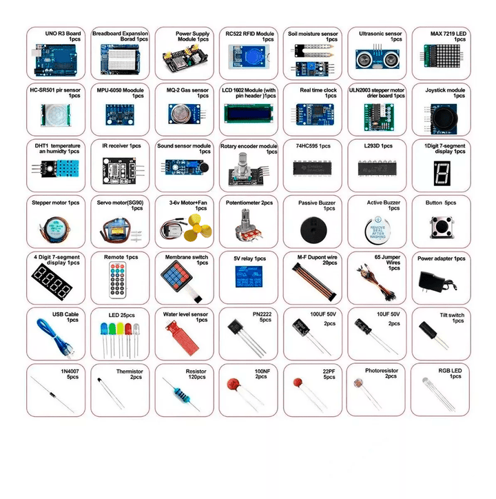 Kit Completo Educativo Premium Para Tarjetas Uno R3 Dip Caja (298) - Tecneu