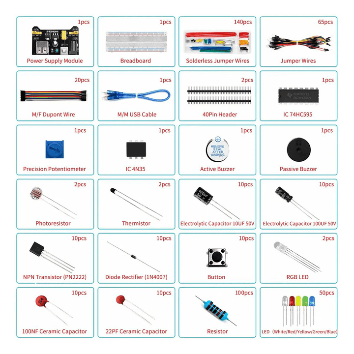 Kit Componentes Electronicos Resistencias Proto Jumpers Led (460) - Tecneu