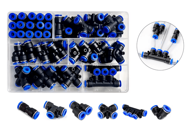 Kit conectores neumáticos rápidos 51 piezas para manguera de 6mm - Tecneu