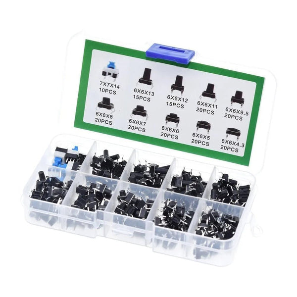 Kit De 180 Push Button Boton 4 Pines 10 Tamaños Switch Caja - Tecneu