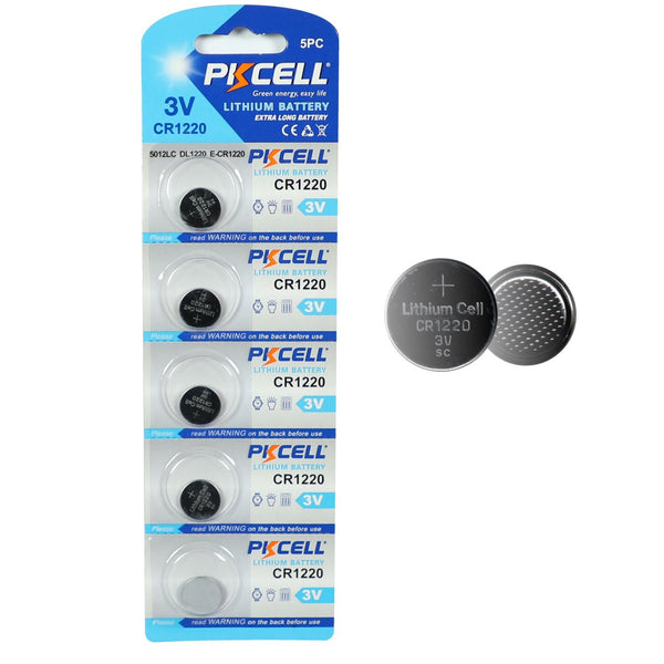 Kit De 5 Pilas de botón litio Pkcell CR1220 3V 12.5x2mm DL1220, ECR1220, BR1220, LM1220 - Tecneu