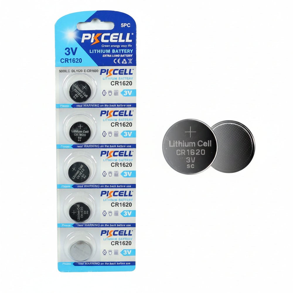Kit De 5 Pilas de botón litio Pkcell CR1620 3V 16x2mm 70mAh DL1620 ECR1620 BR1620
