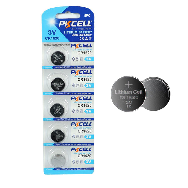 Kit De 5 Pilas de botón litio Pkcell CR1620 3V 16x2mm 70mAh DL1620 ECR1620 BR1620 - Tecneu
