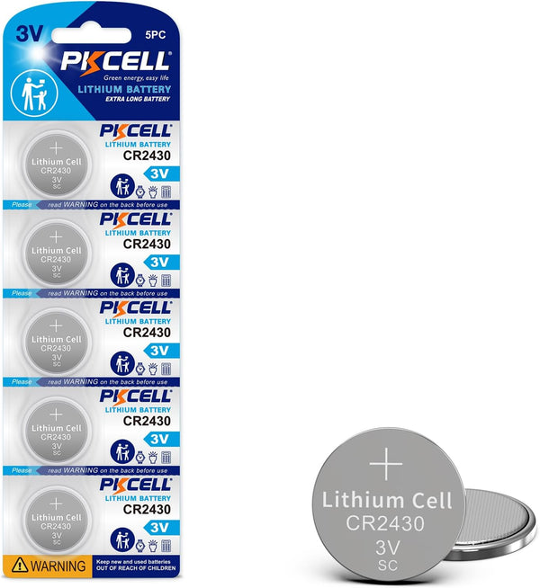 Kit De 5 Pilas de Botón Litio Pkcell CR2430 3V 24.5x3mm DL2430, ECR2430, BR2430 - Tecneu