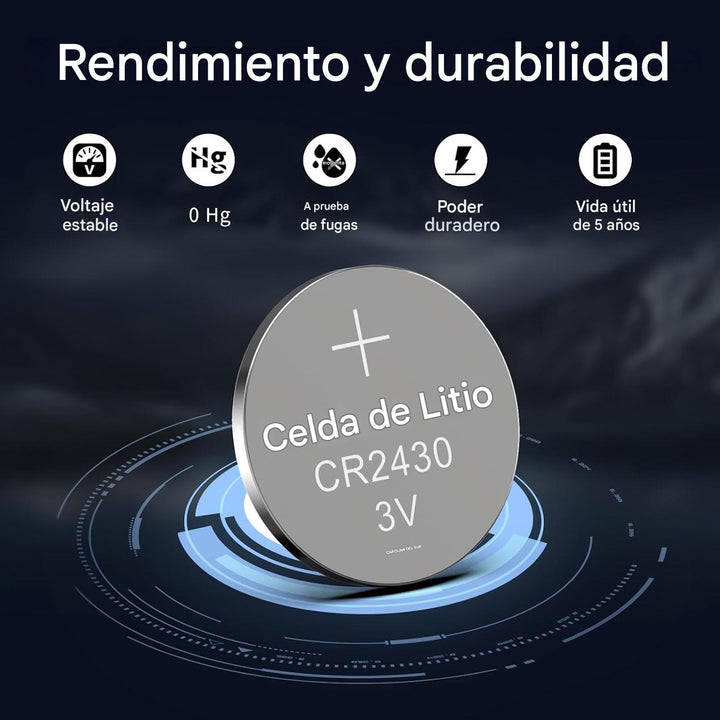 Kit De 5 Pilas de Botón Litio Pkcell CR2430 3V 24.5x3mm DL2430, ECR2430, BR2430 - Tecneu