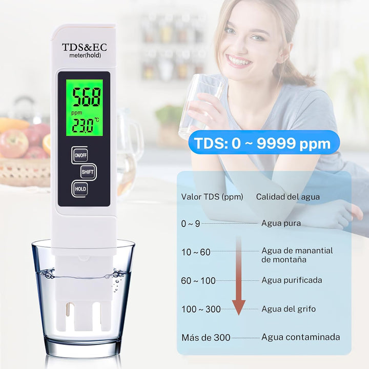 Kit digital Medidor de pH + Polvo de calibración + Medidor de TDS y CE + Papel indicador de pH - Tecneu