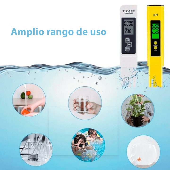 Kit digital Medidor de pH + Polvo de calibración + Medidor de TDS y CE + Papel indicador de pH - Tecneu