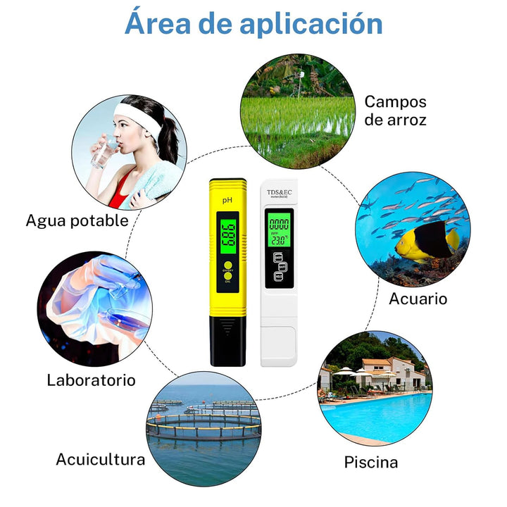 Kit digital Medidor de pH + Polvo de calibración + Medidor de TDS y CE + Papel indicador de pH - Tecneu