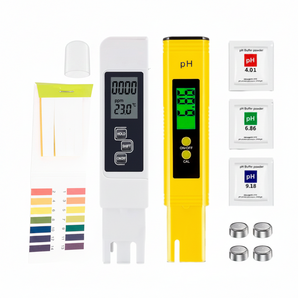 Kit digital Medidor de pH + Polvo de calibración + Medidor de TDS y CE + Papel indicador de pH