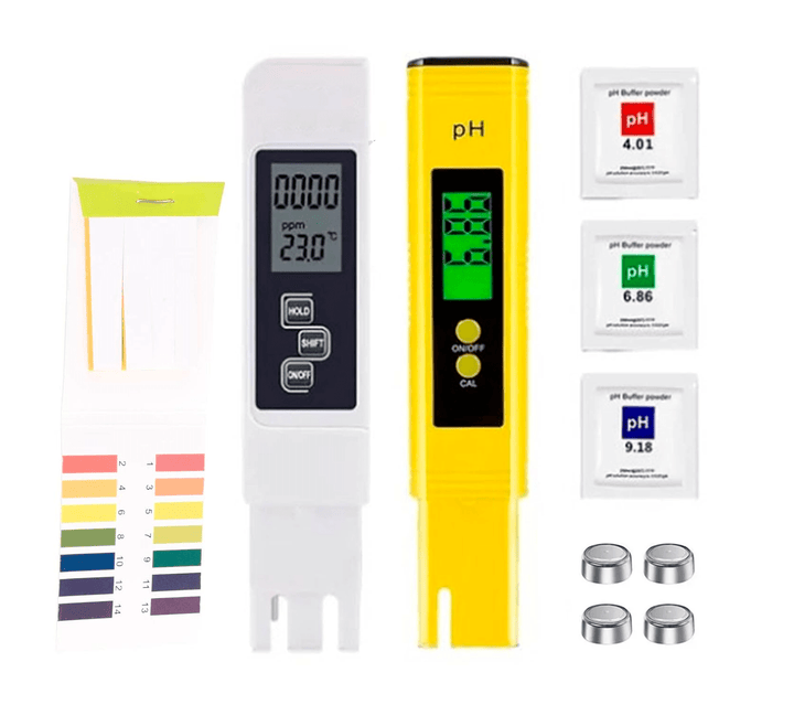 Kit digital Medidor de pH + Polvo de calibración + Medidor de TDS y CE + Papel indicador de pH - Tecneu