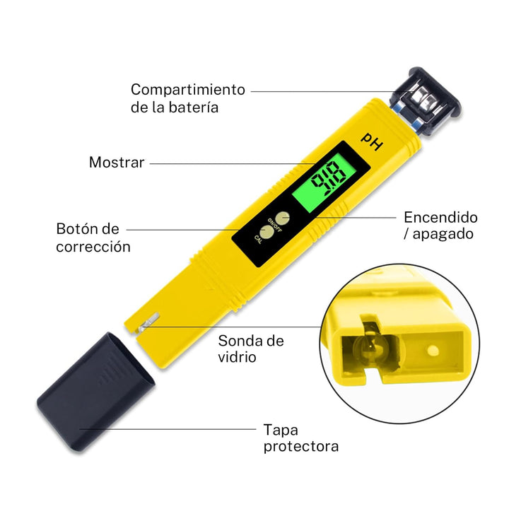Kit digital Medidor de pH + Polvo de calibración + Medidor de TDS y CE + Papel indicador de pH - Tecneu