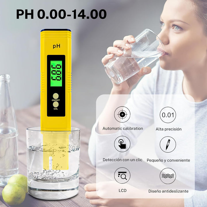 Kit digital Medidor de pH + Polvo de calibración + Medidor de TDS y CE + Papel indicador de pH - Tecneu