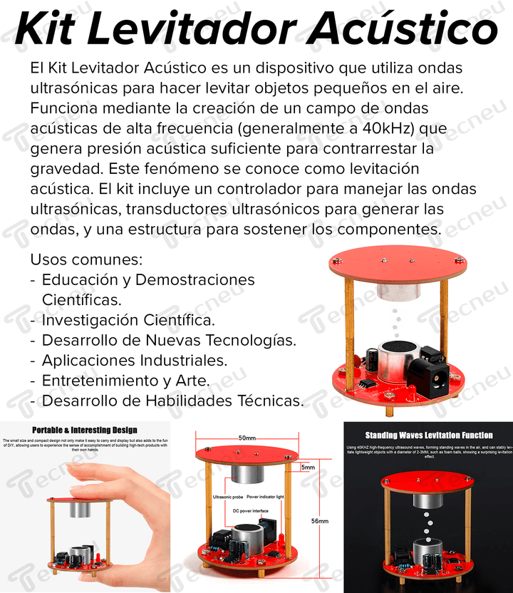 Kit Levitador Acústico Controlador Ondas Ultrasónico 40kHz - Tecneu