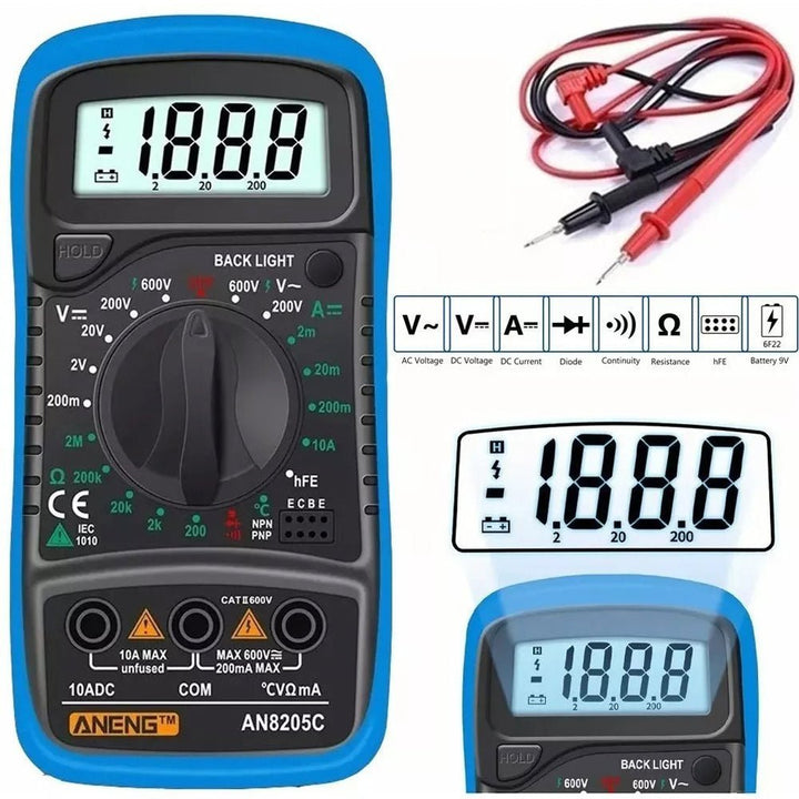 Kit Multímetro Digital An8205c Voltímetro Ac/dc Con Probadores Y Termopar - Tecneu