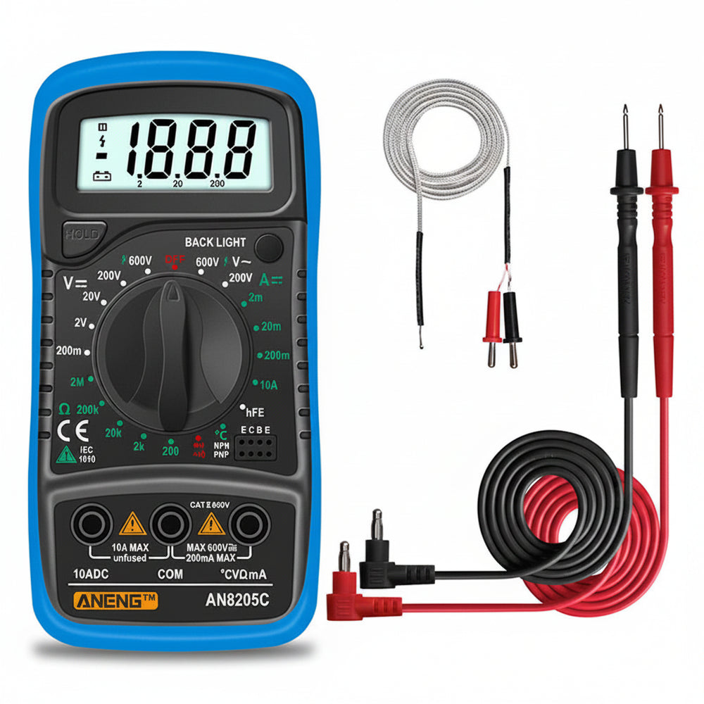 Kit Multímetro Digital An8205c Voltímetro Ac/dc Con Probadores Y Termopar