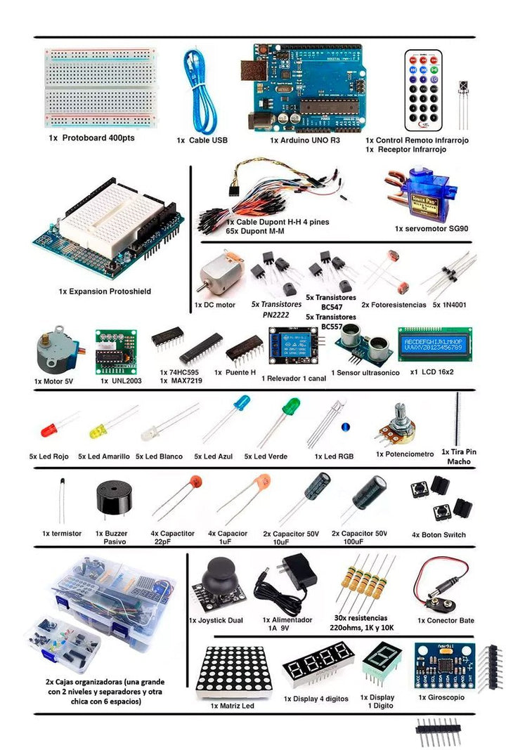 Kit Placa de desarrollo Uno Pro Ultimate 160 Componentes Electrónicos - Tecneu