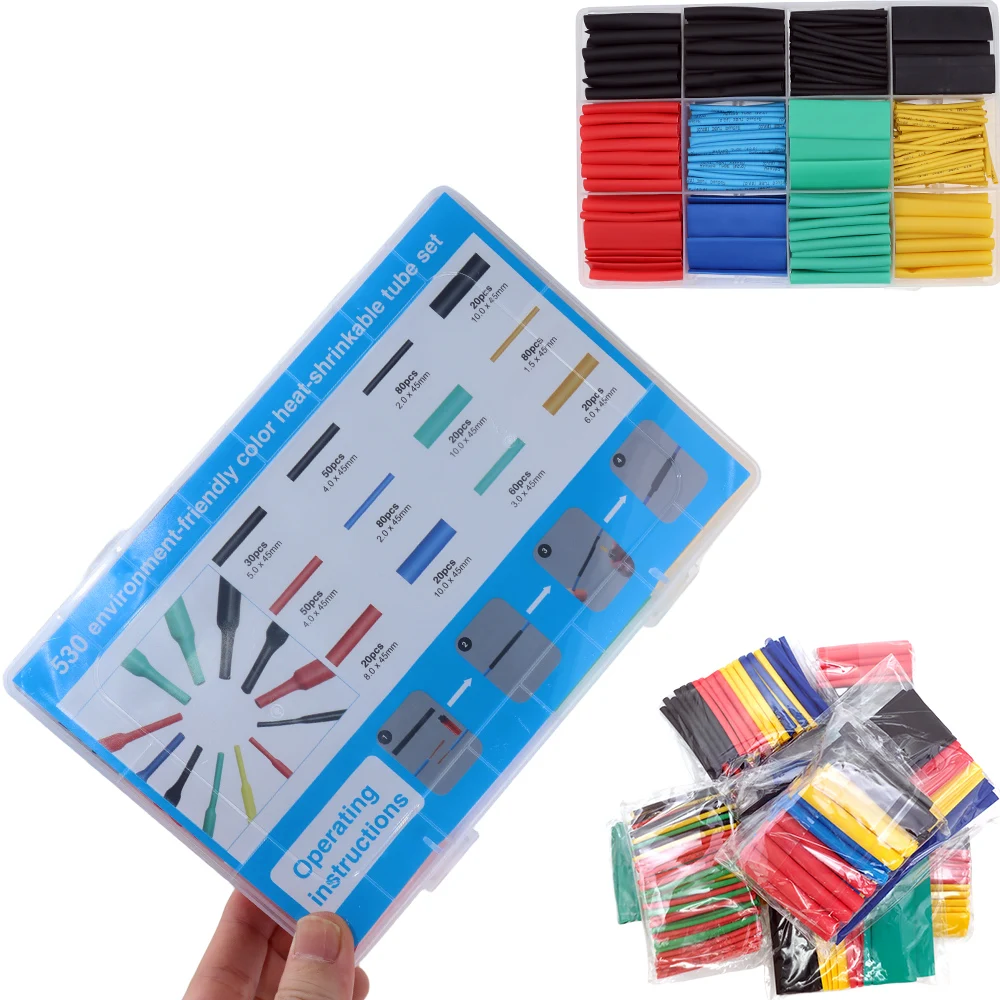 Kit Termofit 530 Piezas Tubo Termorretráctil 12 Tamaños En Caja