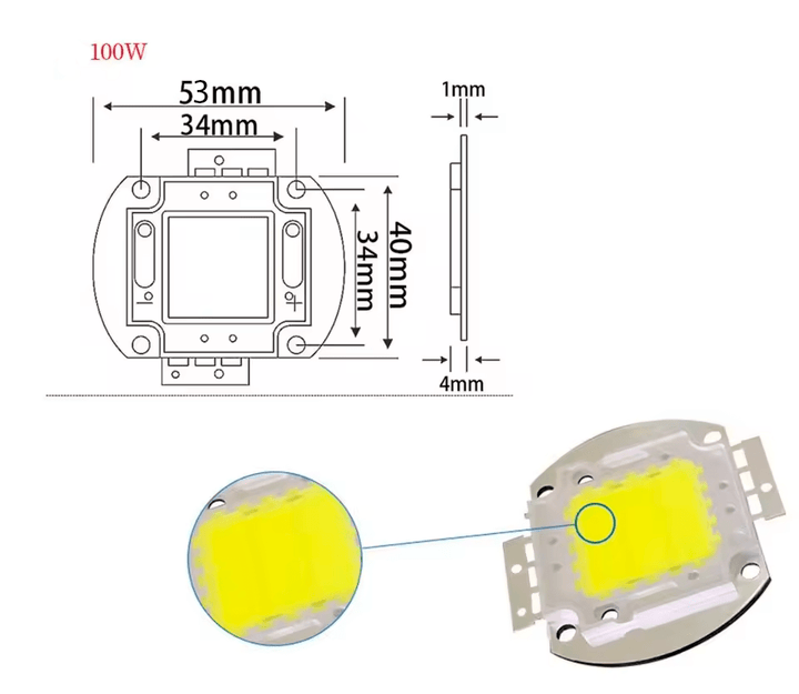 LED COB 32 - 34V Luz Blanca Fría Alto Brillo 100W 3500mA - Tecneu