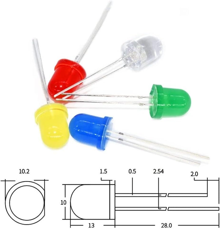 Led Difuso 10mm Rojo, Amarillo, Azul, Verde, Blanco - Tecneu