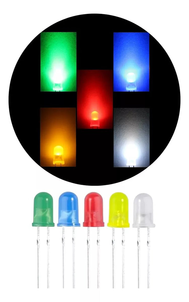 Led Difuso 5mm Rojo, Amarillo, Azul, Verde, Blanco - Tecneu