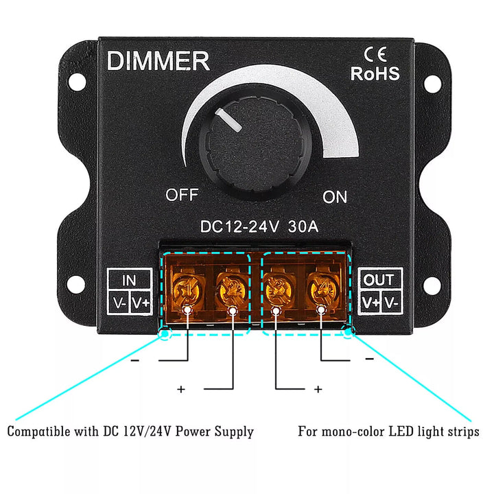 Led Dimmer 12v 24v 30a - Tecneu
