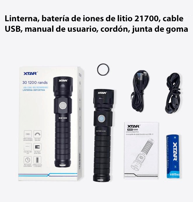 Linterna Deportiva LED de Alto Rendimiento XTAR R30 1200 Lúmenes - Tecneu
