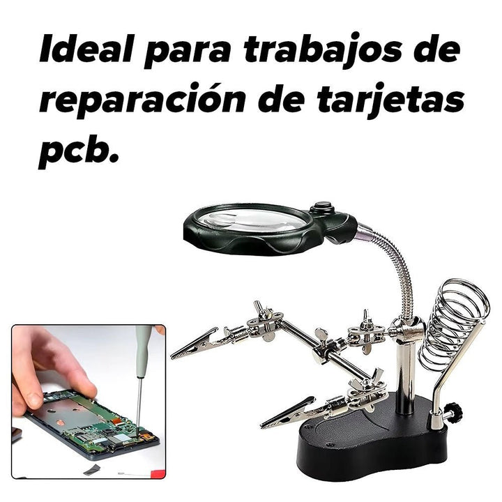 Lupa Con Luz Pinzas Base De Cautín Para Reparar Electronicos - Tecneu