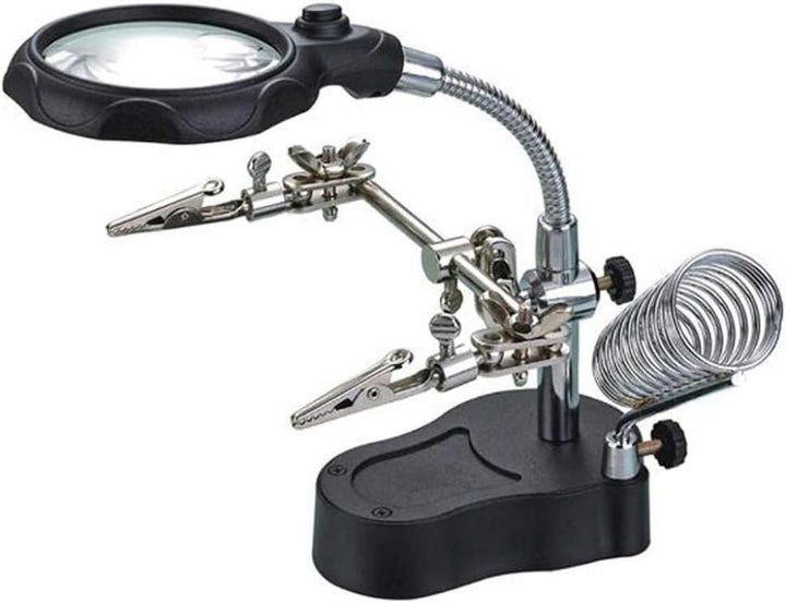 Lupa Con Luz Pinzas Base De Cautín Para Reparar Electronicos - Tecneu