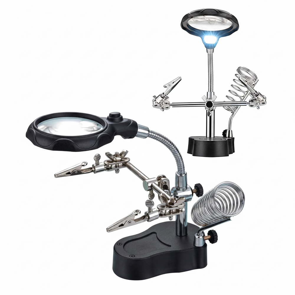 Lupa Con Luz Pinzas Base De Cautín Para Reparar Electronicos