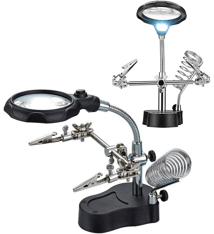 Lupa Con Luz Pinzas Base De Cautín Para Reparar Electronicos - Tecneu