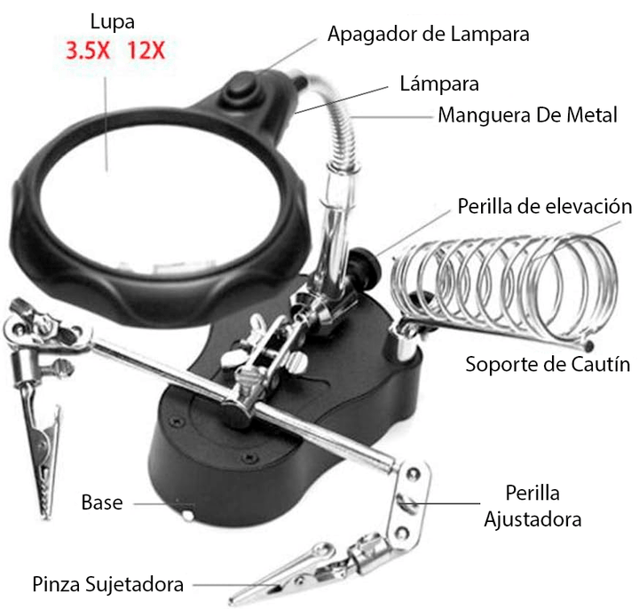 Lupa Con Luz Pinzas Base De Cautín Para Reparar Electronicos - Tecneu