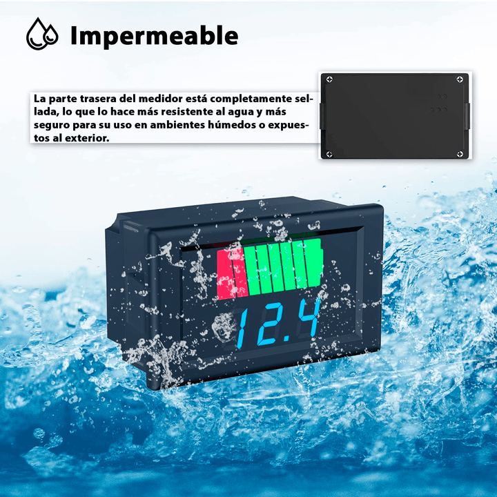 Medidor Capacidad y Voltaje de Batería 12V - 60VDC Impermeable Autorango - Tecneu
