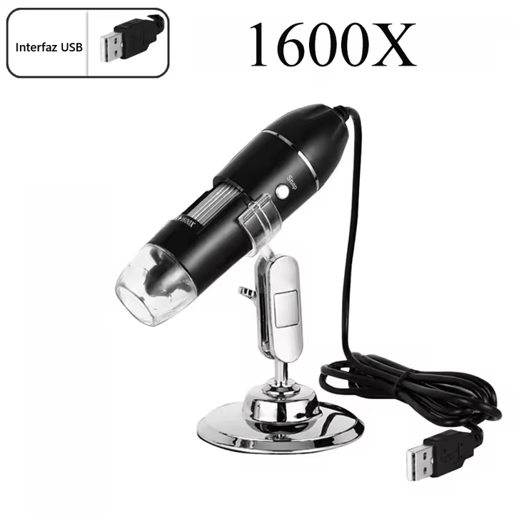 Microscopio Digital USB 1600X con Iluminación LED y Enfoque Ajustable - Tecneu