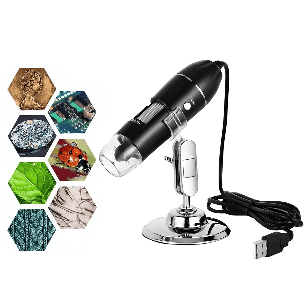 Microscopio Digital USB 1600X con Iluminación LED y Enfoque Ajustable
