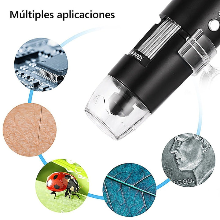 Microscopio Digital USB 1600X con Iluminación LED y Enfoque Ajustable - Tecneu