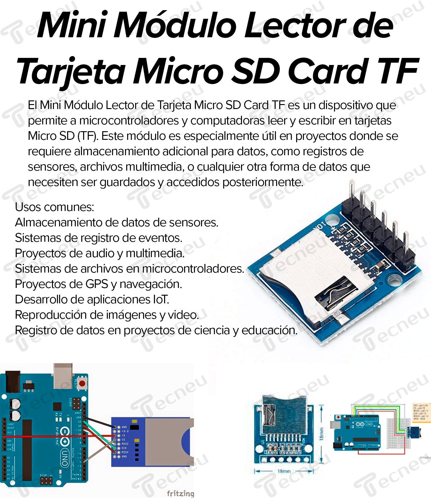 Mini Módulo Lector De Tarjeta Micro Sd Card Tf, Pic - Tecneu