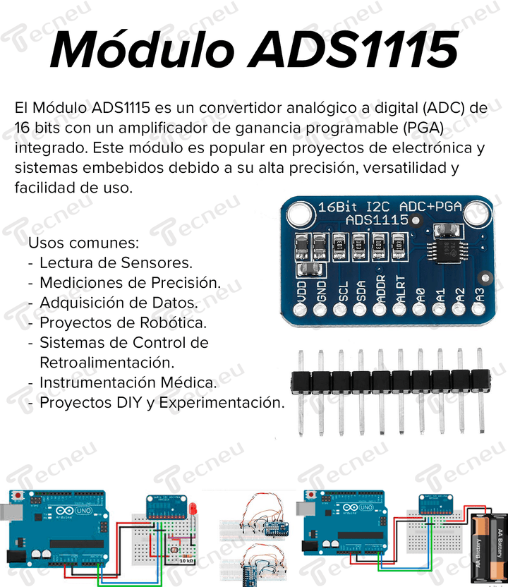 Modulo Ads1115 Amplificador De Ganancia Programable 16 B Adc - Tecneu