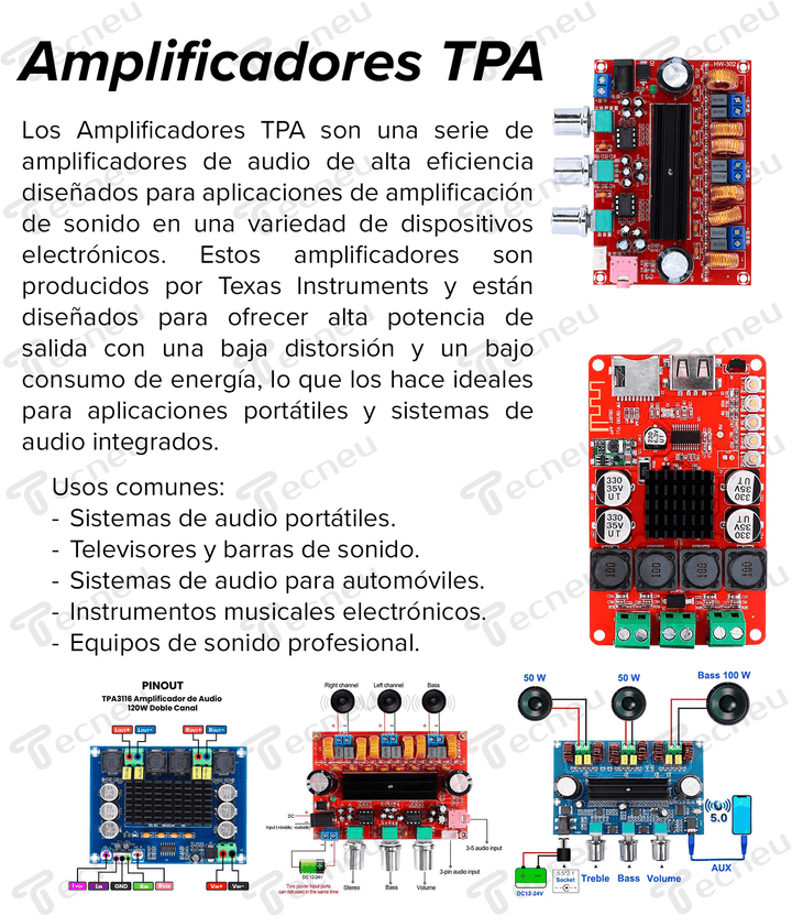 Modulo Amplificador 120w De Estereo Tpa3116 2.0 - Tecneu