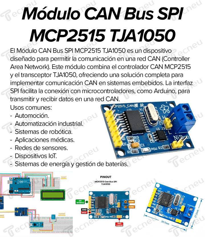 Modulo Can Bus Spi Mcp2515 Tja1050 - Tecneu