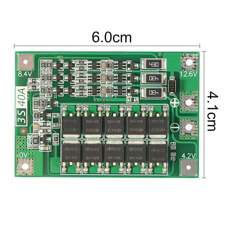 Módulo De Carga/ Descarga De Baterías Litio Bms 12.6v 40a 3s - Tecneu