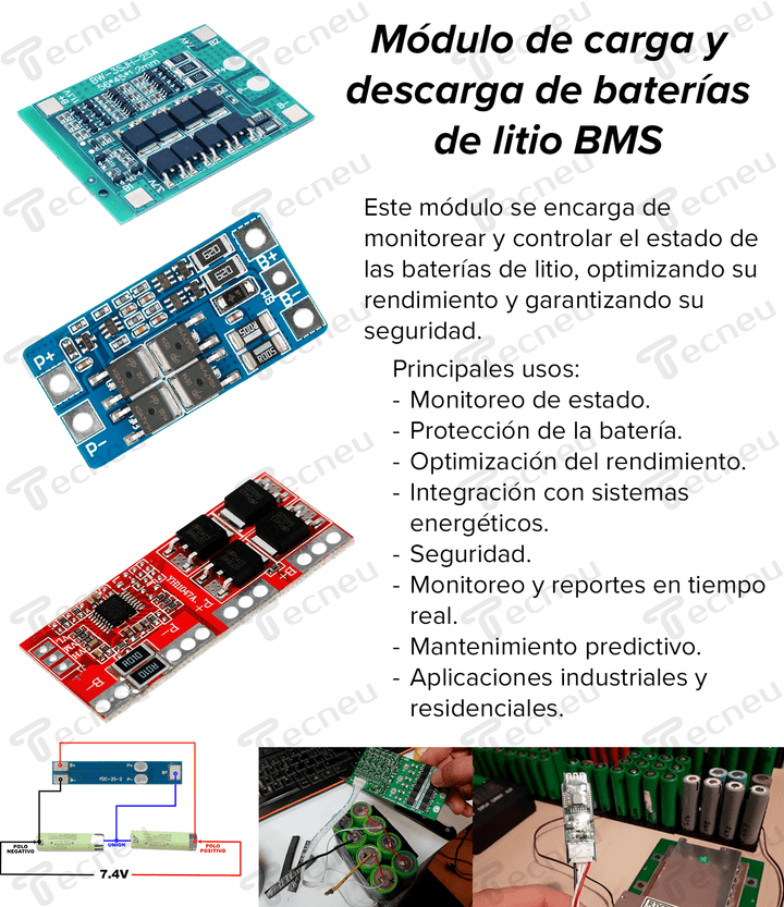 Módulo De Carga/descarga De Baterías Litio BMS 8.4 a 9v 2s - Tecneu