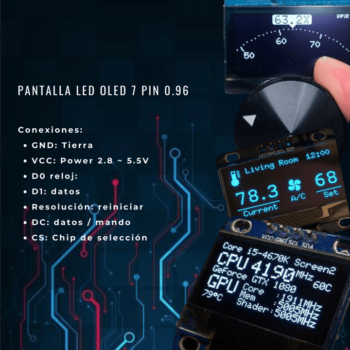 Módulo De Pantalla Led Oled 7 Pin 0.96 - Tecneu
