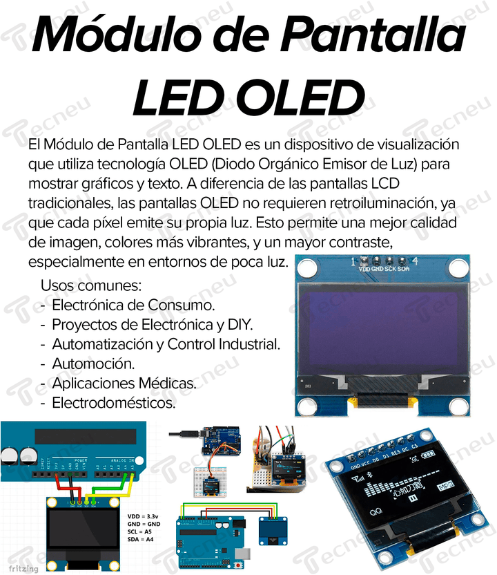Módulo De Pantalla Led Oled 7 Pin 0.96 - Tecneu