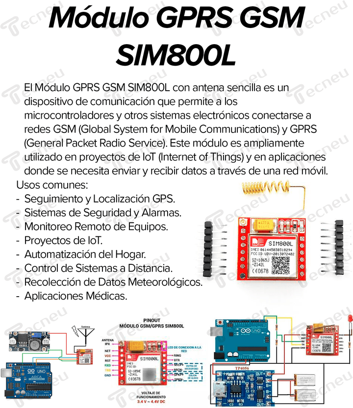 Modulo Gprs Gsm Sim800l Antena Sencilla Sim800 - Tecneu