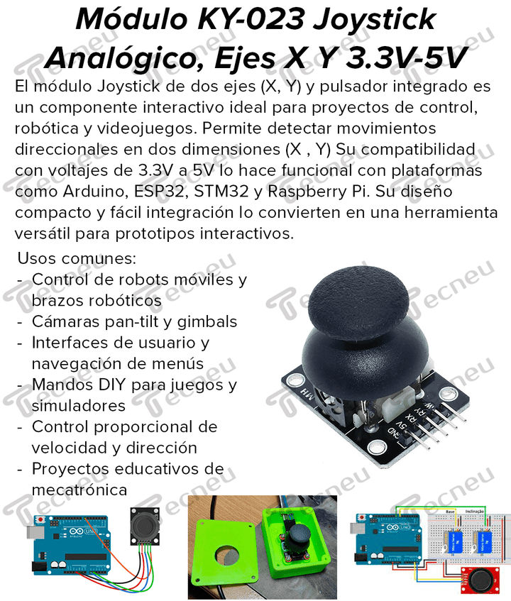 Módulo KY - 023 Joystick Analógico de Dos Ejes XY 3.3V - 5V - Tecneu