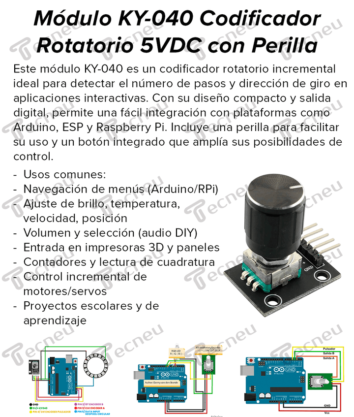 Módulo KY - 040 Codificador Rotatorio Incremental 5VDC con Perilla - Tecneu